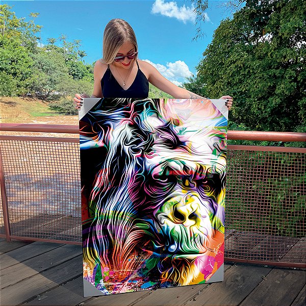 Quadro Decorativo Canvas Arte Abstrata Animal Macaco Colorido Vertical