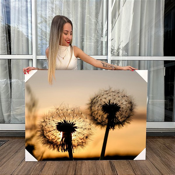 Quadro Decorativo Canvas Floral Dupla de Flor Dente de Leão ao Entardecer Horizontal