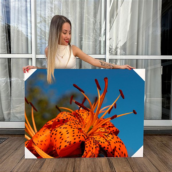 Quadro Decorativo Canvas Floral Lírio Laranja Horizontal