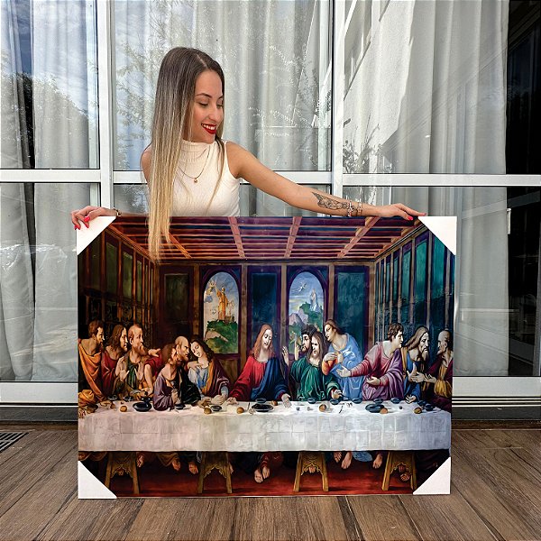 Quadro Decorativo Canvas Religioso Última Ceia de Jesus Santa Ceia Discípulos Horizontal