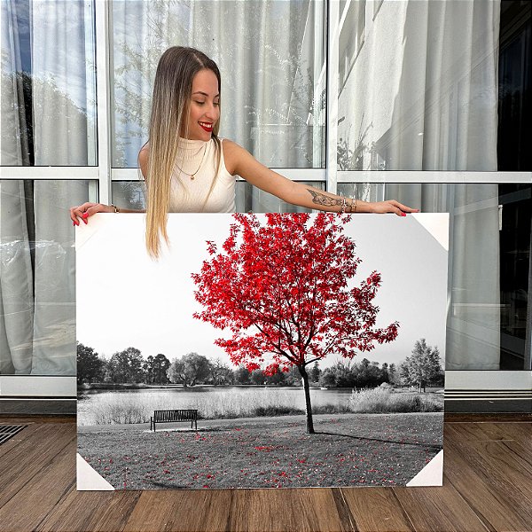 Quadros Decorativos Canvas Cerejeira Vermelha no Campo Horizontal