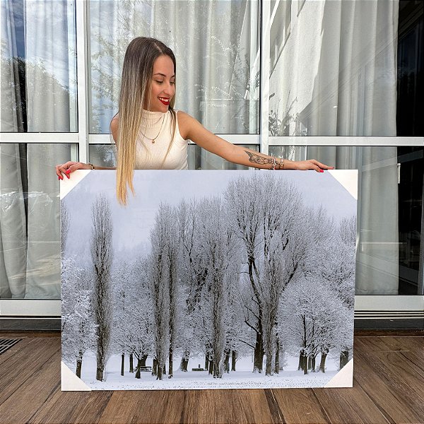 Quadros Decorativos Canvas Floresta Árvores Congelada na Neve Horizontal