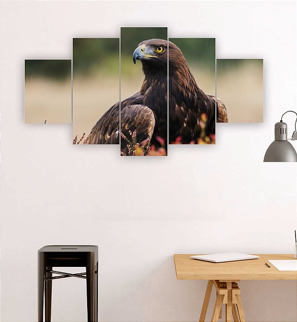 Quadros Decorativos Mosaico 5 peças Águia Real Campo 115x60cm
