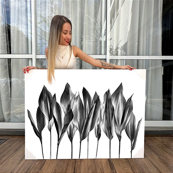 Quadro Decorativo Canvas Floral Pétalas Pretas Horizontal