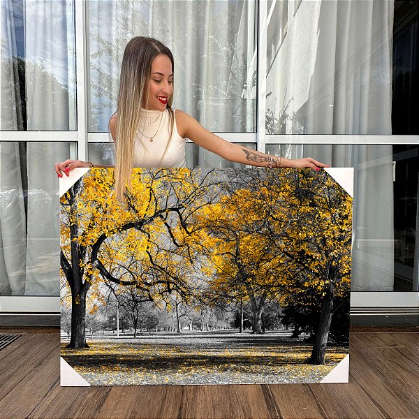 Quadro Decorativo Canvas Bosque Amarelo Outono Paisagem Horizontal