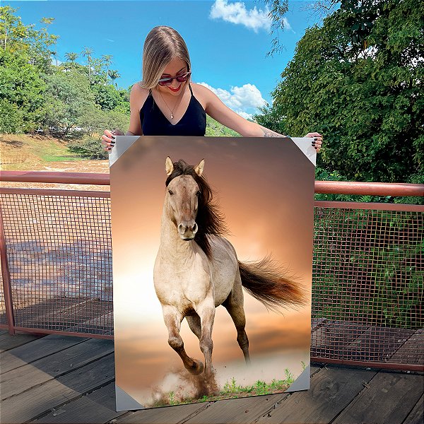 Quadro Decorativo Canvas Cavalo Marrom ao Por do Sol Vertical