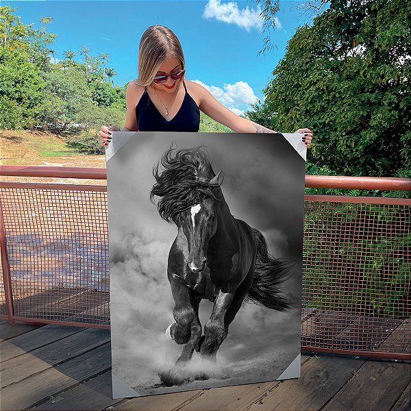 Quadro Decorativo Canvas Cavalo Abstrato Fundo Cinza Vertical