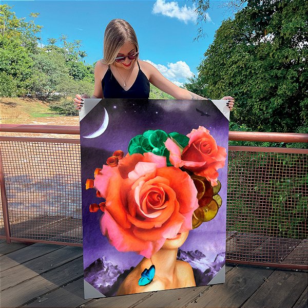Quadro Decorativo Canvas Floral Women Face Flowers Vertical