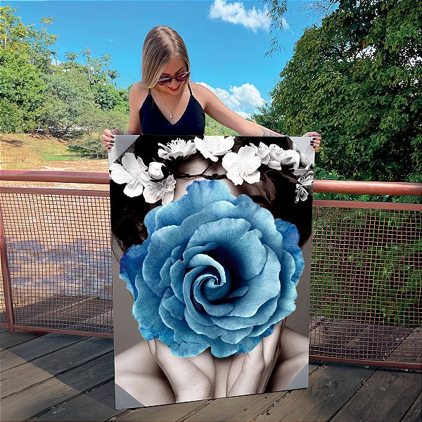 Quadro Decorativo Canvas Flores Azuis em Rostos Women Flowers Vertical