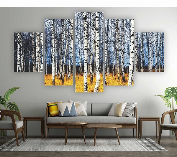 Quadros Decorativos Mosaico 5 peças Floresta Natureza Morta 115x60cm