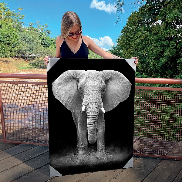 Quadro Decorativo Canvas Animais Silvestres Elefante Preto e Branco Vertical