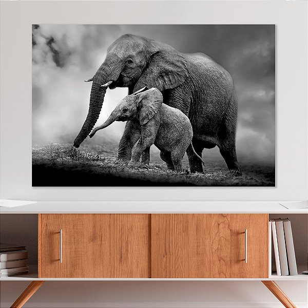 Quadro Decorativo Canvas Animais Selvagens Família Elefantes Horizontal
