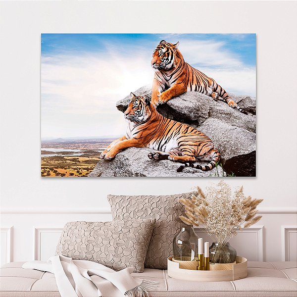 Quadro Decorativo Canvas Animais Felinos Selvagens Tigres Horizontal