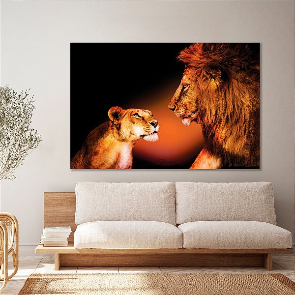 Quadro Decorativo Canvas Casal de Leões de Judá Horizontal