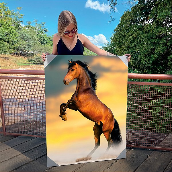Quadro Decorativo Canvas Animal Selvagem Cavalo Marrom Empinando Vertical