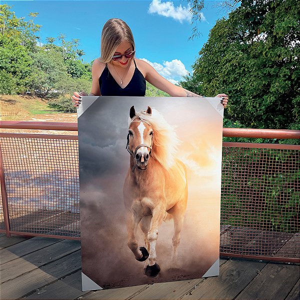 Quadro Decorativo Canvas Animal Selvagem Cavalo Correndo ao Por do Sol Vertical