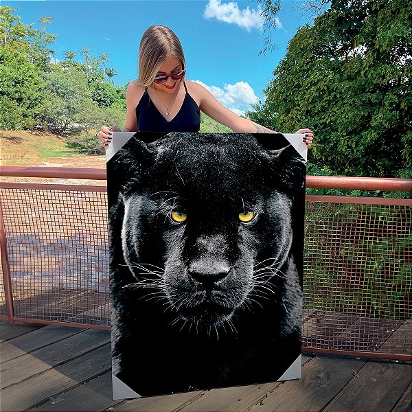 Quadro Decorativo Canvas Animal Selvagem Pantera Negra Olhos Amarelos Vertical