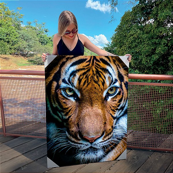 Quadro Decorativo Canvas Animal Selvagem Face Tigre Colorido Vertical