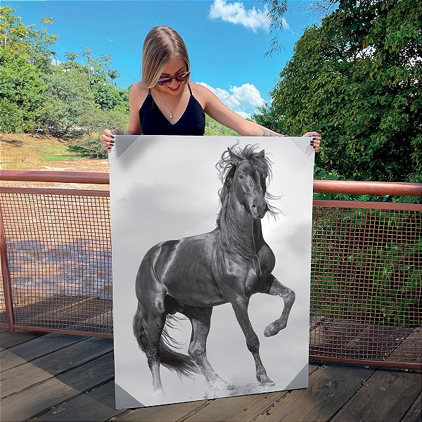 Quadro Decorativo Canvas Animal Cavalo Preto e Branco Vertical