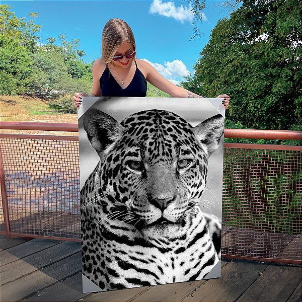 Quadro Decorativo Canvas Animal Selvagem Onça Preta e Branca Vertical