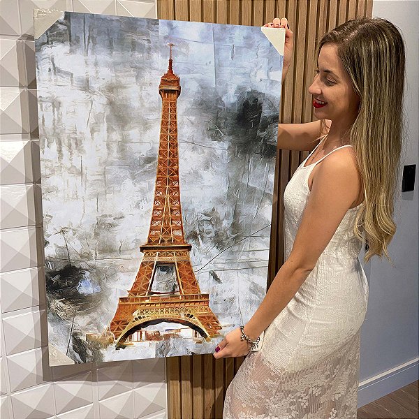Quadro Decorativo Flutuante Torre Eiffel Abstrata Monumentos Históricos Vertical
