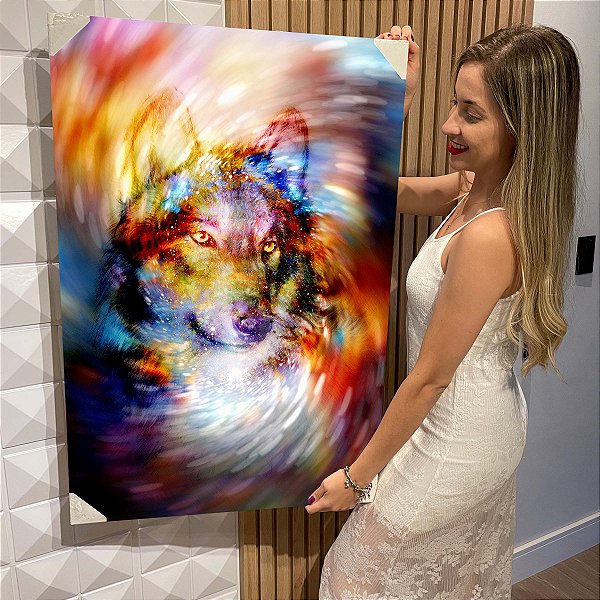 Quadro Decorativo Flutuante Lobo Arte Cósmica