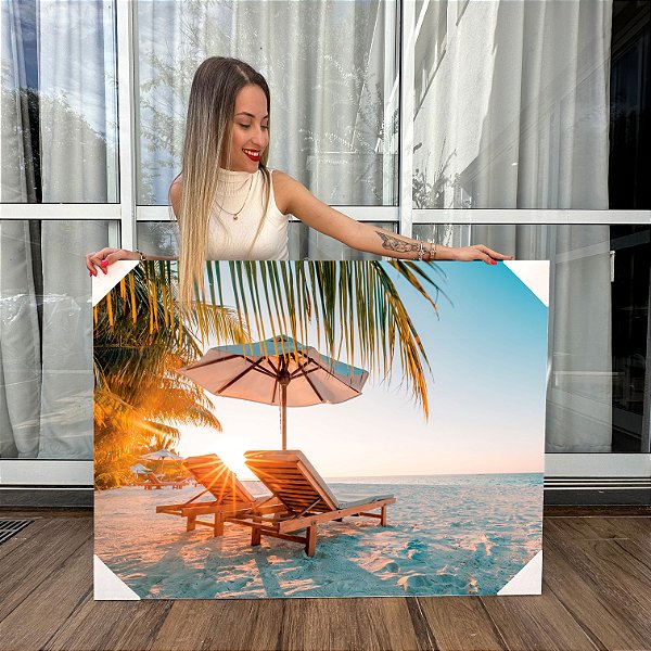 Quadro Decorativo Canvas Paisagem Praia Por do Sol Horizontal