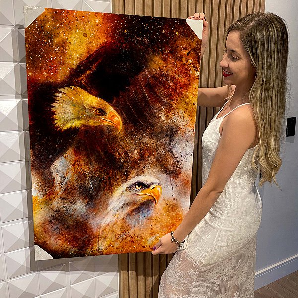 Quadro Decorativo Flutuante Arte Abstrata Águias Cósmicas Vertical