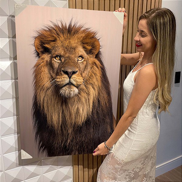 Quadro Decorativo Flutuante Animal Selvagem Leão Olhando para o Lado Vertical