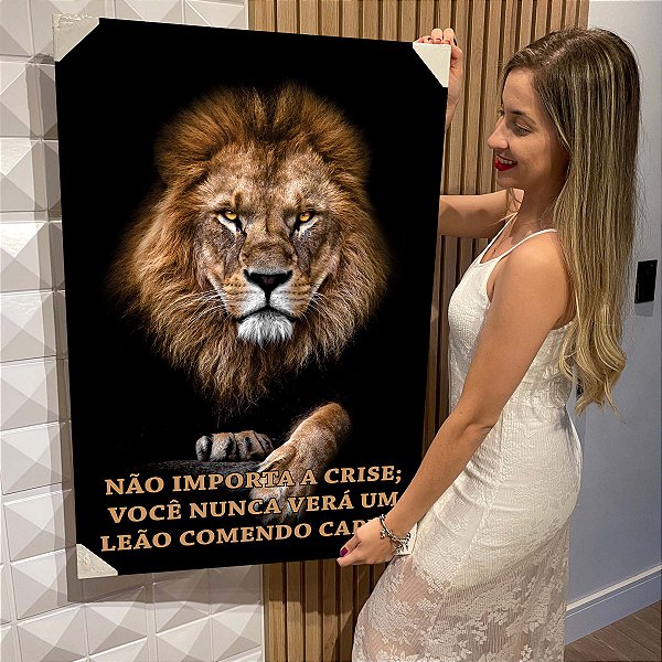 Quadro Decorativo Flutuante Animal Leão com Frase Motivacional Vertical