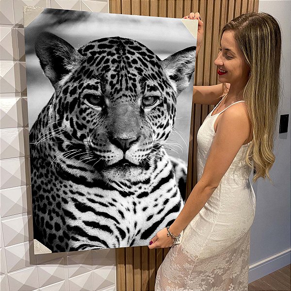 Quadro 3D Onça Pintada Preto e Branco