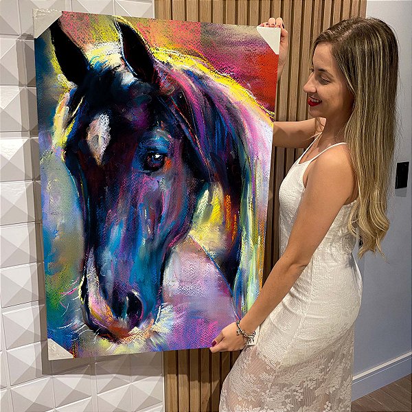 Quadro Decorativo Flutuante Animal Arte Abstrata Pintura de Cavalo Colorido Vertical