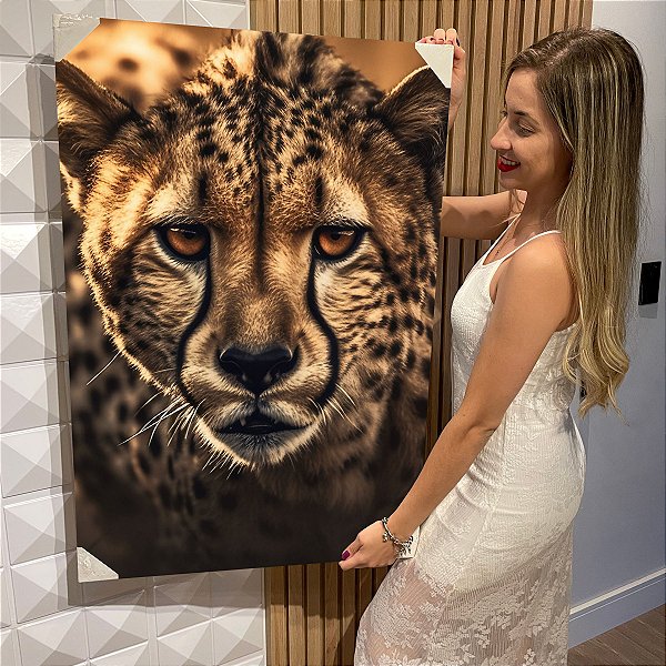 Quadro Decorativo Flutuante Animal Selvagem Guepardo Vertical