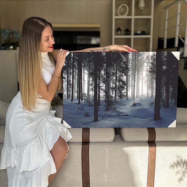 Quadro Decorativo Flutuante Bosque De Neve Horizontal