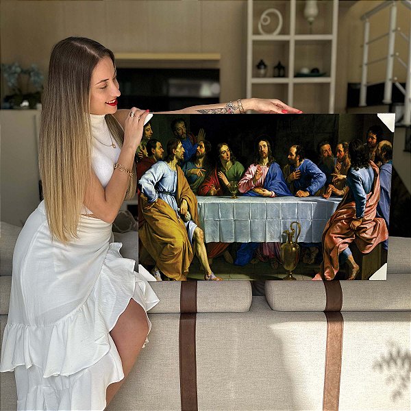Quadro Decorativo Flutuante Religioso Santa Ceia de Jesus Horizontal