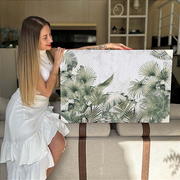 Quadro Decorativo Flutuante Folhas Folhagem Verde Horizontal