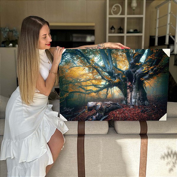 Quadro Decorativo Flutuante Abstrato Árvore Colorida na Floresta Horizontal