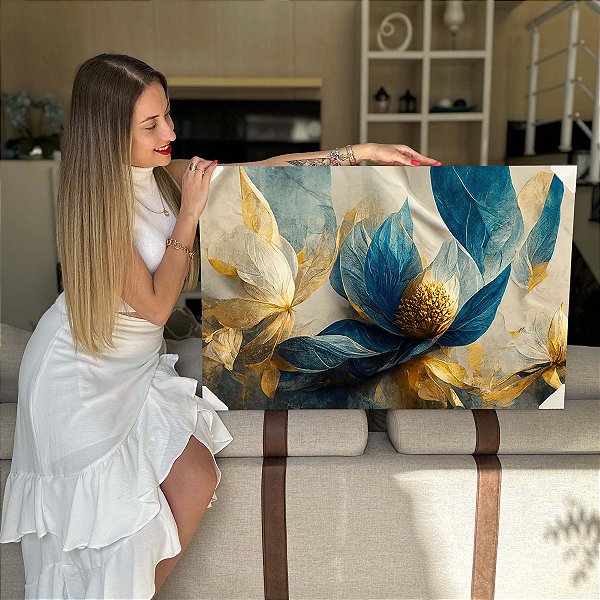 Quadro Decorativo Flutuante Floral Flores Aquarelas Abstratas Horizontal
