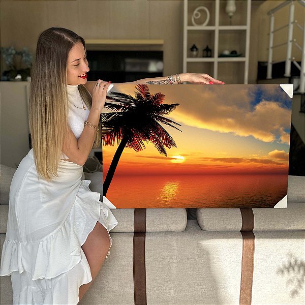 Quadro Decorativo Flutuante Paisagem Fim de Tarde Por do Sol na Praia Horizontal