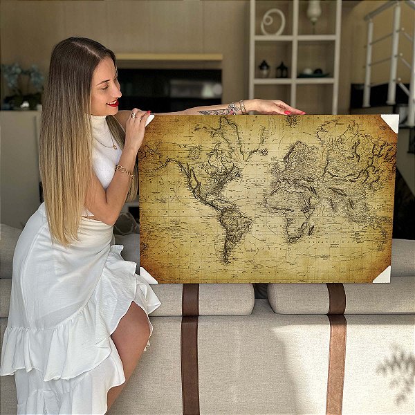 Quadro Decorativo Flutuante Abstrato Mapa Mundi Modelo Antigo Horizontal
