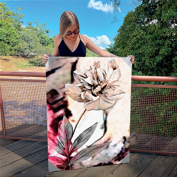 Quadro Decorativo Canvas  Floral Flores com Fundo Abstrato Vertical