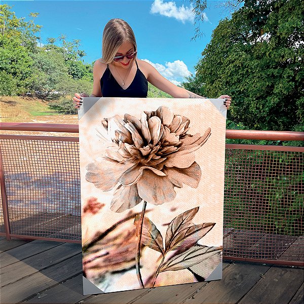 Quadro Decorativo Canvas Flores com Fundo Abstrato Vertical