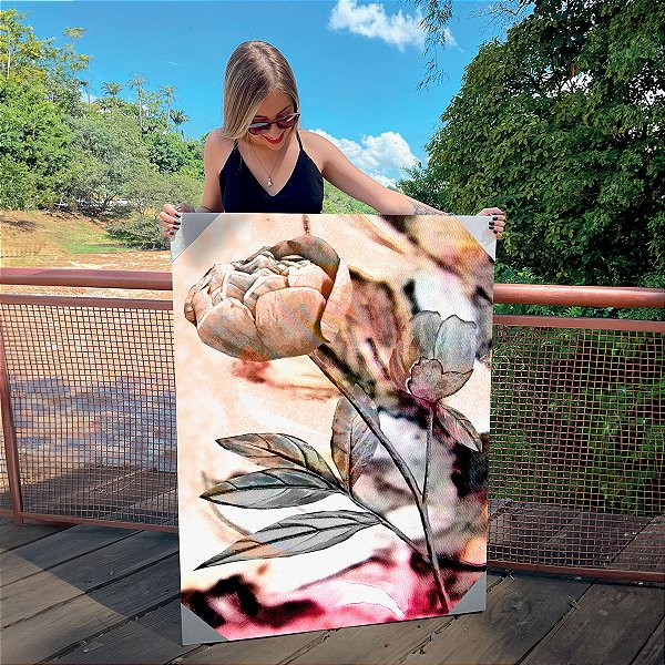 Quadro Decorativo Canvas Flores com Fundo Abstrato Vertical
