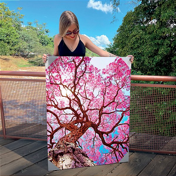 Quadro Decorativo Canvas Arvore Ipê Flores Rosas