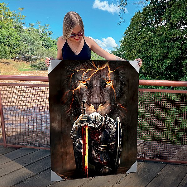 Quadro Decorativo Canvas Guerreiro e Leão de Judá Vertical