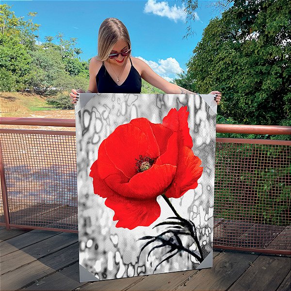 Quadro Decorativo Canvas Floral Papoula Vermelhas Vertical