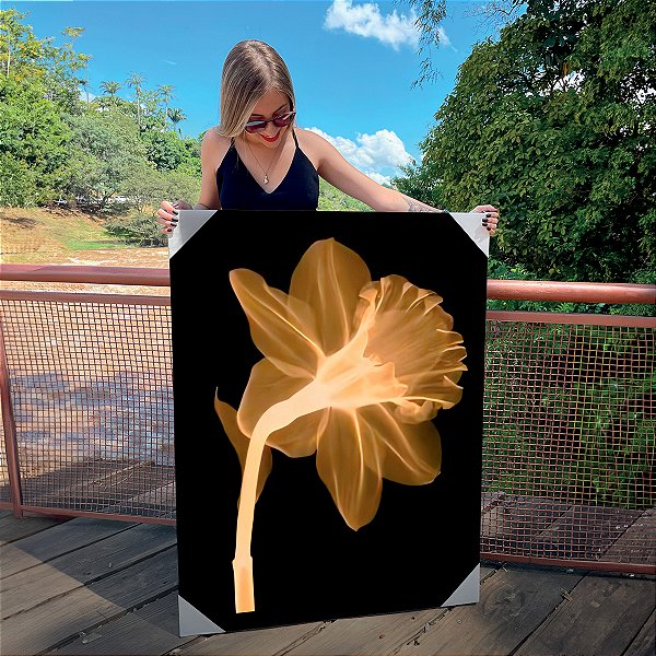 Quadro Decorativo Canvas Floral Raio X Fundo Preto Vertical