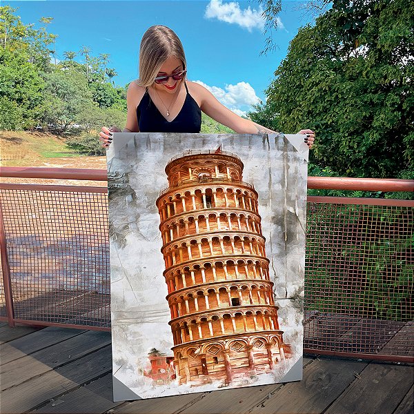 Quadro Decorativo Canvas Torre de Pisa Abstrata Monumentos Históricos Vertical