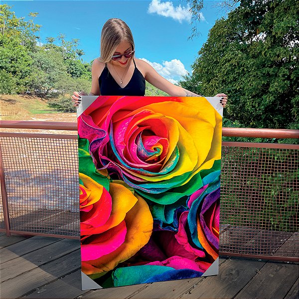 Quadro Decorativo Canvas Floral Composição de Rosas Coloridas Vertical
