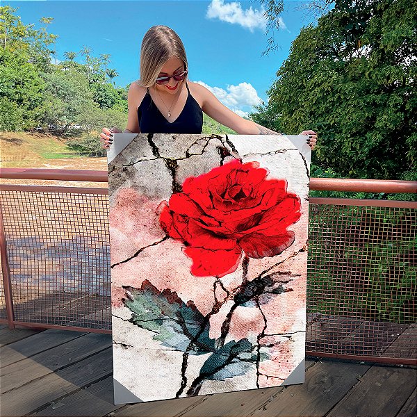 Quadro Decorativo Canvas Flores Rosas Vermelhas Fundo Abstrato Vertical